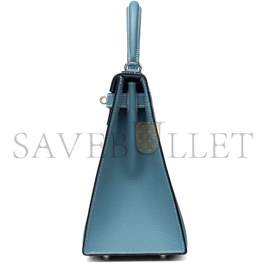 HERMÈS BLEU JEAN EPSOM KELLY 25 SELLIER PALLADIUM HARDWARE (25*17*7cm)